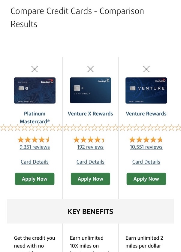 Before: broken mobile comparison feature
